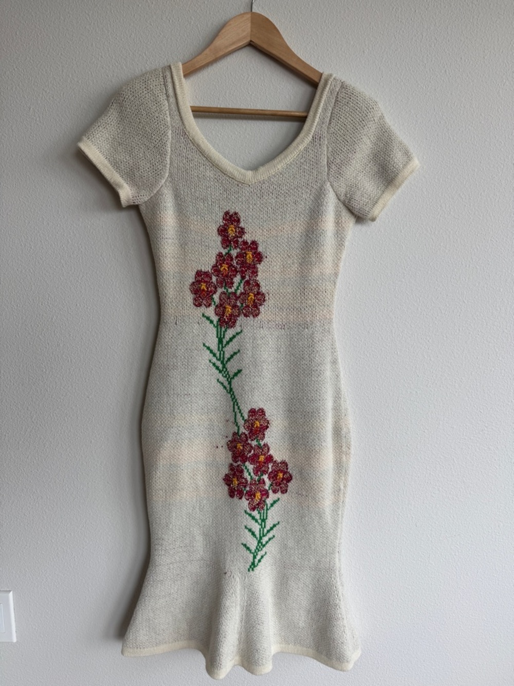 Vintage Nancy Jemio Hand-Knit Floral Dress + Matching Shawl Set